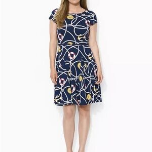Lauren Ralph Lauren Plus Size Nautical Print Jersey fit and flare Dress 2X